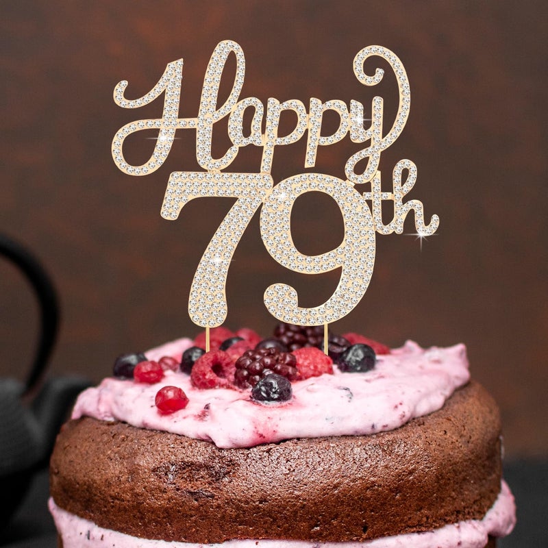 LASKYER Happy 79th Birthday Decorations,79th Birthday Gold Rhinestone Cake Topper - Cheers to 79 Years Old Bday Party Metal Sparkly Cake Centerpieces Sign. - Image 5